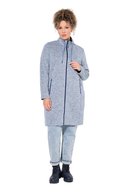 Ulla Popken Womenswear Plus Size Curvy Longline Knit Fleece Jacket Sky Blue 46+ 837204719-46+ - Image 1
