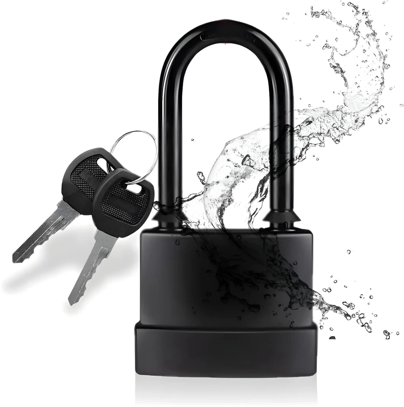 Heavy Duty Outdoor Waterproof Padlock | 45mm Rust-Proof Steel Lock with 2 Keys | High Security for Shed, Garage, Garden Gate, Door, Chain | Weatherproof Black (Long Shackle)