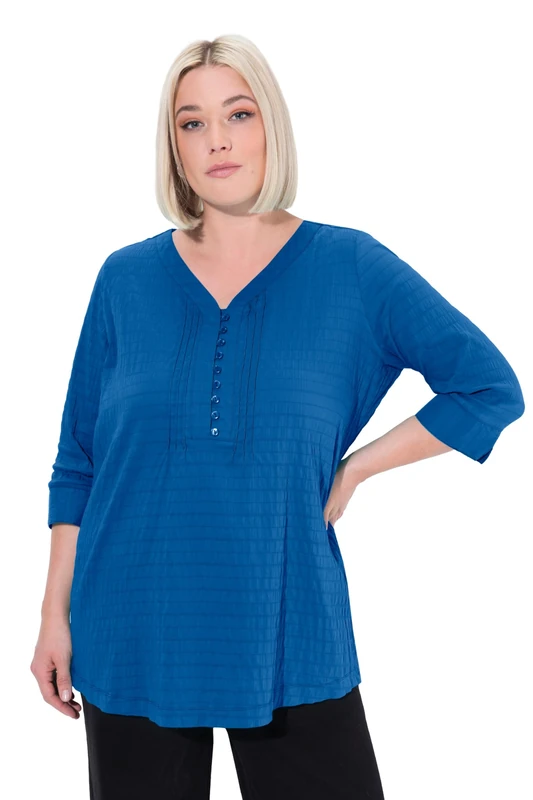Ulla Popken Ladies Plus Size Plus Size Bubble Tunic Sweetheart Neck Pintuck 3/4 Sleeve, cobalt blue, 32-34 Plus