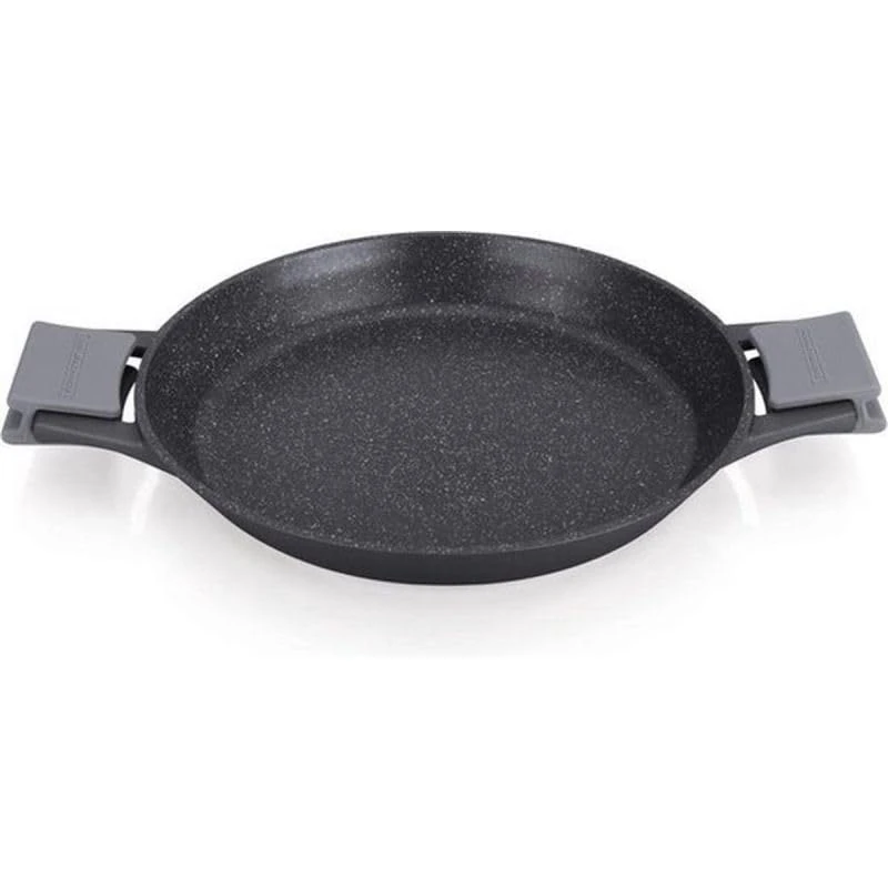 ROYALTY LINE, Pressure-Cast Aluminium Paella Pan 40 cm, Greblon Marble Non-Stick Coating, Compatible with All Heat Sources, with 2 Silicone Handles, Marble Color