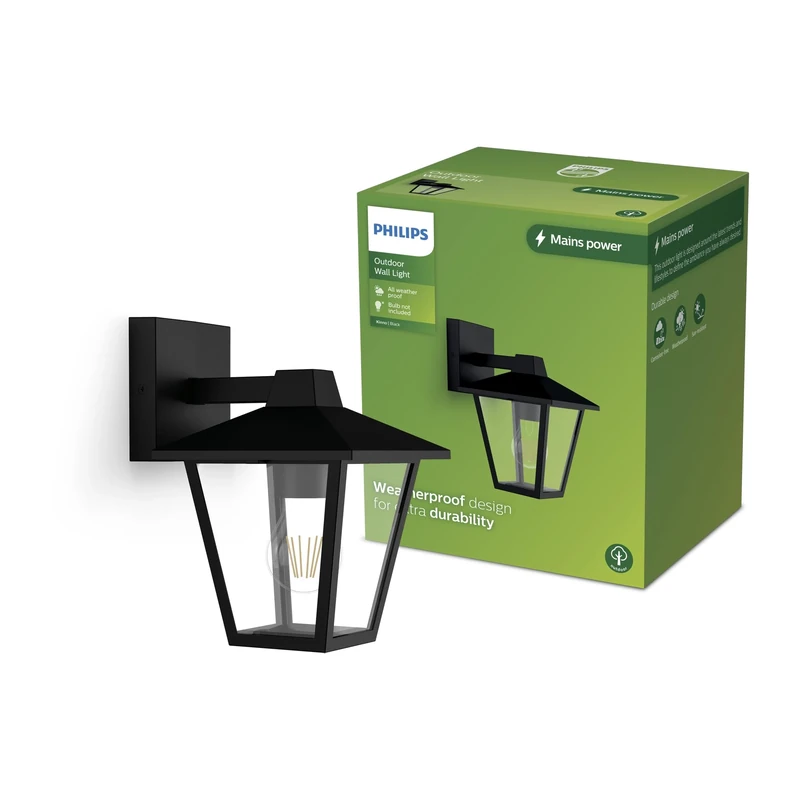 PHILIPS Kinno Outdoor Wall Light, Max 25W, E27 Socket, Black