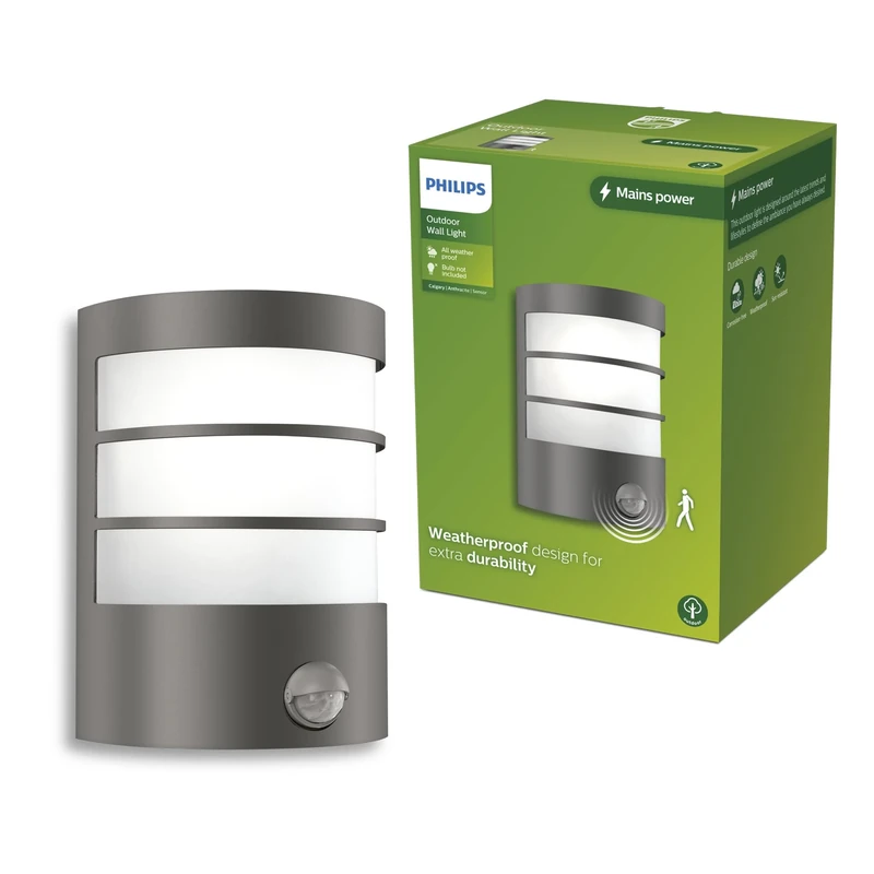 Philips Calgary Outdoor Wall Light with Sensor, Max 25W, E27 Socket, Anthracite