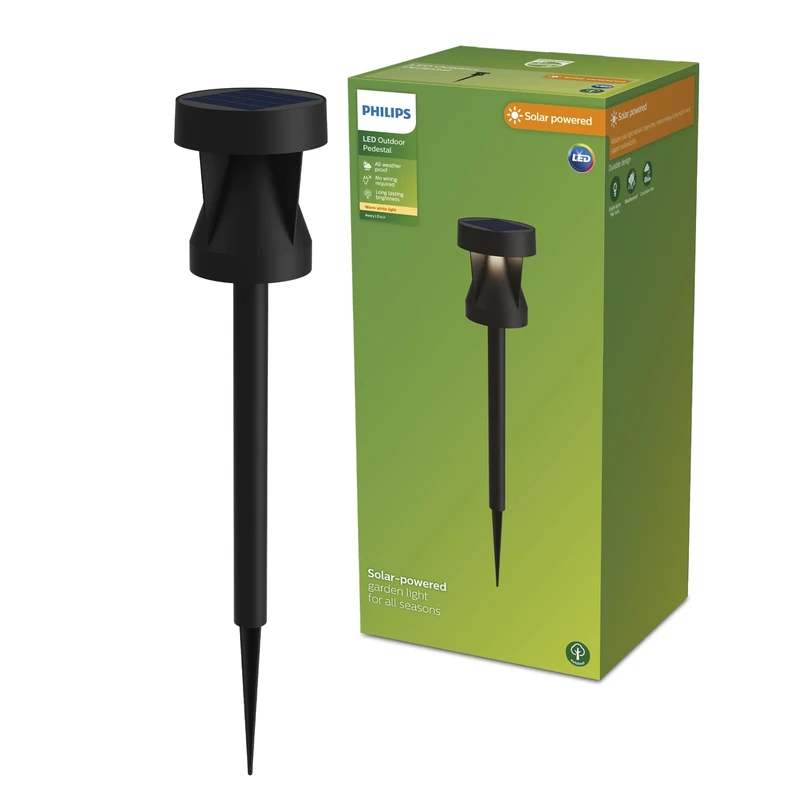 PHILIPS Avery Outdoor Solar Pedestal Light, 2700 K, 200 lm, Black