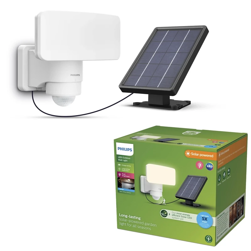 PHILIPS Tylus UltraEfficient Outdoor Solar Security Light with Sensor, 5000K, 1000/50lm, White