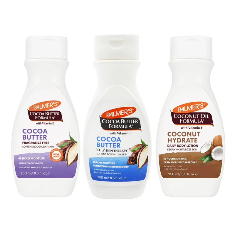 Palmer's Cocoa Butter & Coconut Oil Bundle | 3 x 250ml Lotions | Fragrance-Free, Daily Skin Formula & Coconut Hydrate | Hydrating, Nourishing & Restoring | Ideal for Dry, Sensitive & All Skin Types