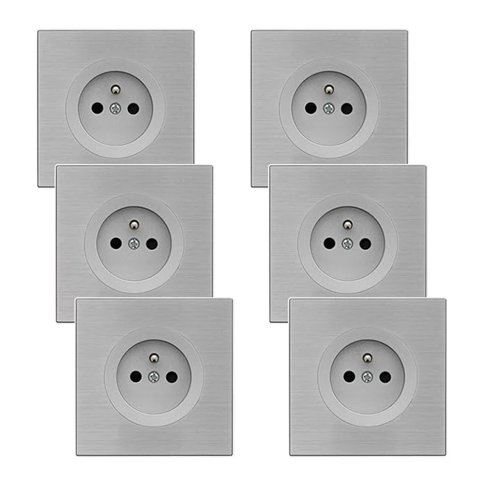 Fontini 6 sockets 2P+T ALU GLOSSY DOM with 6 single grey metallic plates – Elegant and versatile configuration for your installations - Image 1