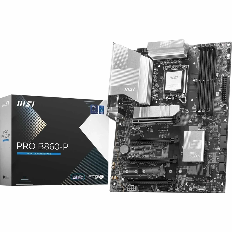 MSI PRO B860-P Motherboard, ATX - Supports Intel Core Ultra Processors (Series 2), LGA 1851-12 DRPS, DDR5 Memory Boost (8600+ MT/s OC), PCIe 5.0 x16 & 4.0 x16, M.2 Gen5, 5G LAN