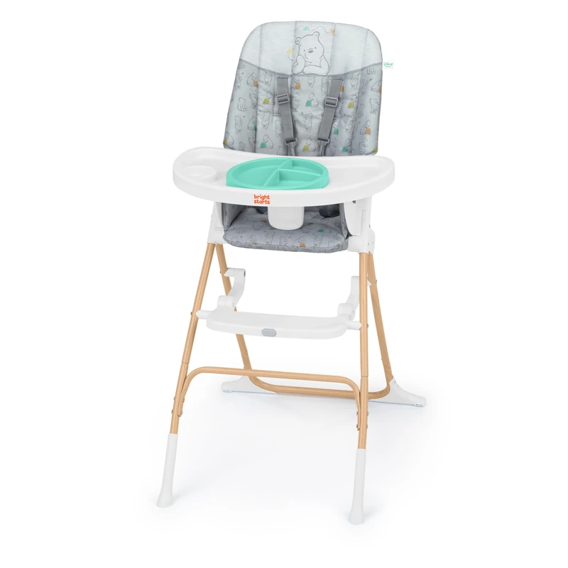 Bright Starts, Winnie The Pooh Disney Baby Compact Folding High Chair, Food Safe Plate, 5-Point Harness, Unisex, Classic Pals, 6+ Months