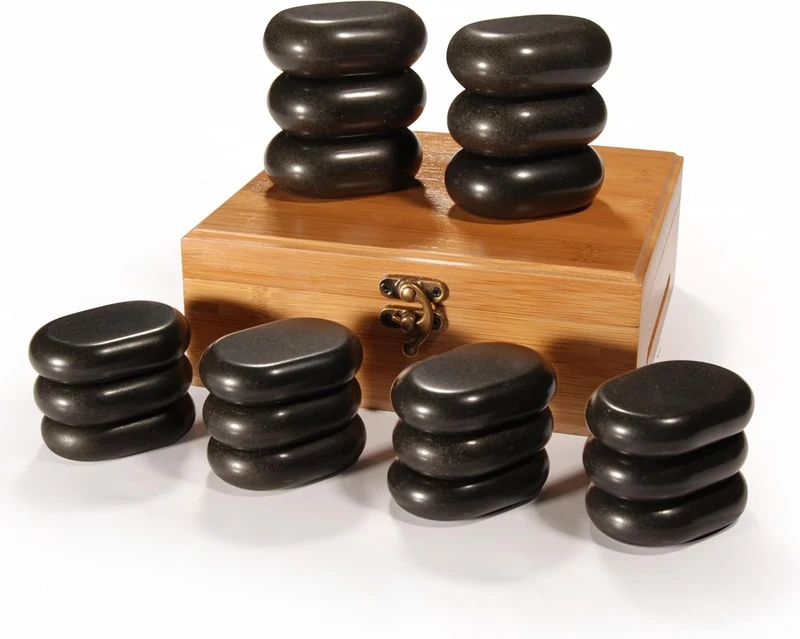 Master Massage 18 Piece Hot Stone Set for A Full Body Massage Black Lava Vocano Basalt Rock, 1count