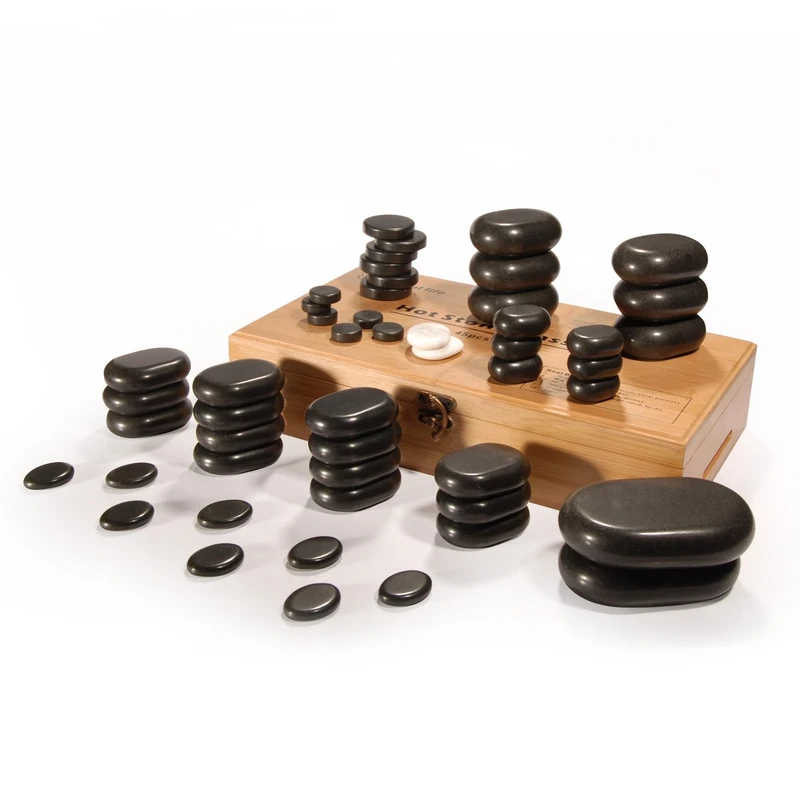 Master Massage 50piece Hot Stone Set for A Full Body Massage Black Lava Vocano Basalt Rock, 1count