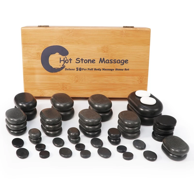 Master Massage 60-Piece Deluxe Hot Stone Set Including Basalt Volcano Rocks, Marble Cold Stones, and Chakra Balancing Tools - Ultimate All-in-One Package Kit for Hot Stone Massage Therapy