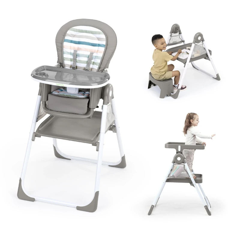 Ingenuity, Proper Positioner Create Up! Multi-Mode Folding High Chair with 9 Functions, Multi-Activity Desk and Tower, Storage Pockets, Soulful Skies, 0 Months-5 Years