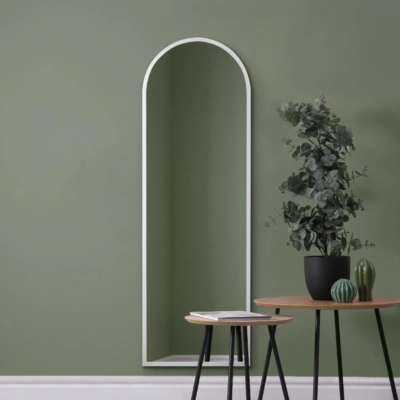 MirrorOutlet The Arcus - White Framed Window Modern Full Length Arched Leaner/Wall Mirror 63" X 21" (160x53cm)