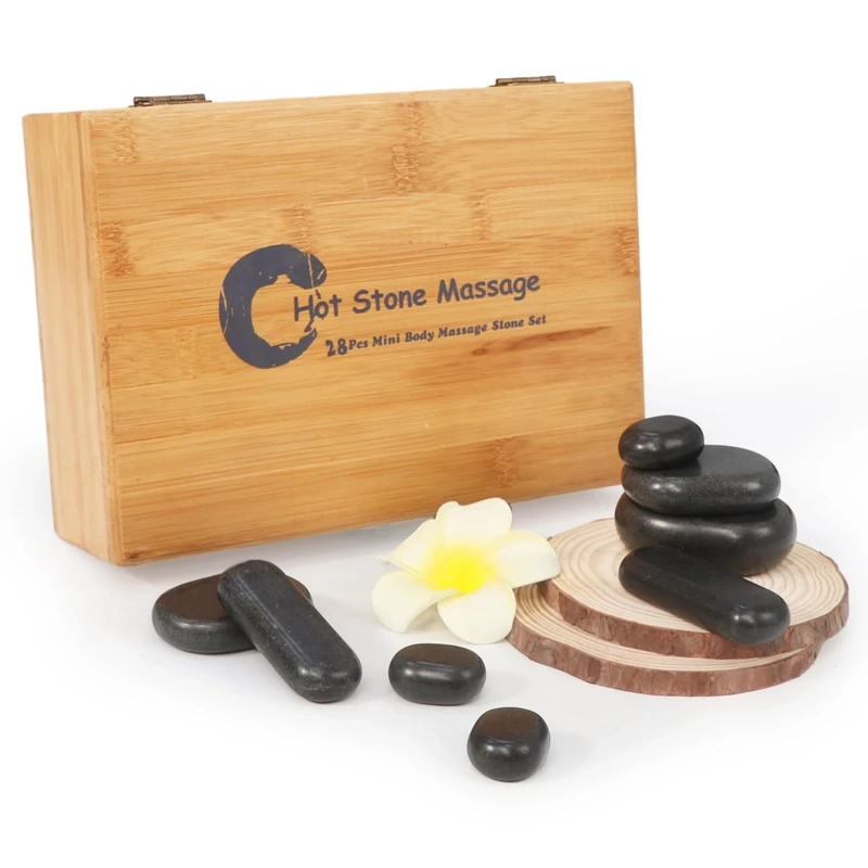 Master Massage 28 Piece Hot Stone Set for A Full Body Massage Black Lava Vocano Basalt Rock, 1count