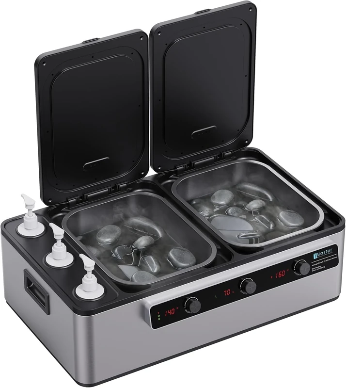 Master Massage Professional Electric 2 in 1 Massage Stone Heater, Steam Cooking Heater & 3 Bottle Massage Oil & Lotion &Gel Warmer-Digital Multifunctional Heating Equipment Combo