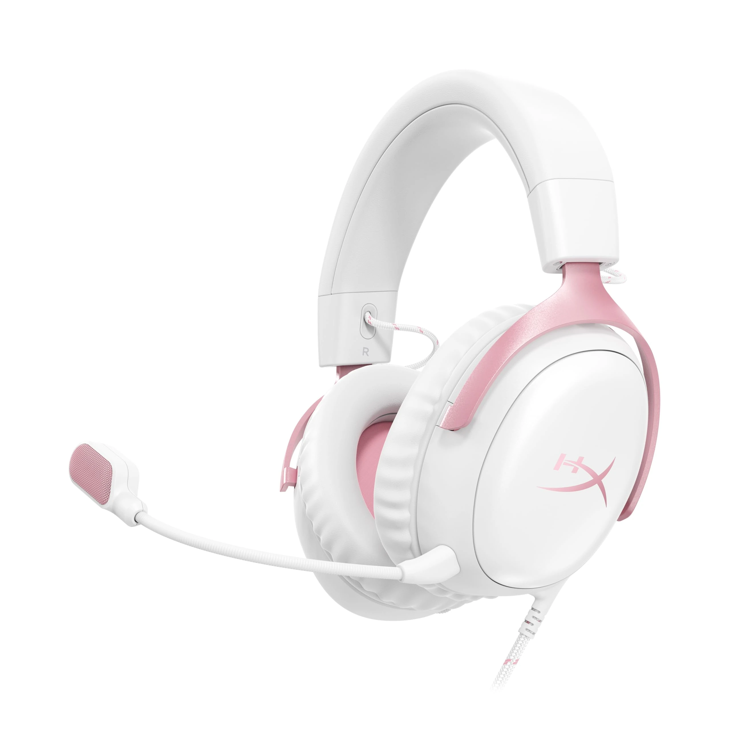 HyperX Cloud III – Wired Gaming Headset, PC, PS5, Xbox Series X|S, Angled 53mm Drivers, DTS, Memory Foam, Durable Frame, Ultra-Clear 10mm Mic, USB-C, USB-A, 3.5mm – White/Pink