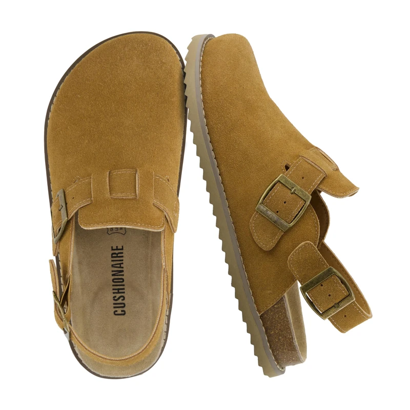 CUSHIONAIRE Brooklyn Suede Womens Slides– Comfortable Clog Mules with Adjustable Buckles – Summer Shoes for Women, Chestnut Suede, 3 UK