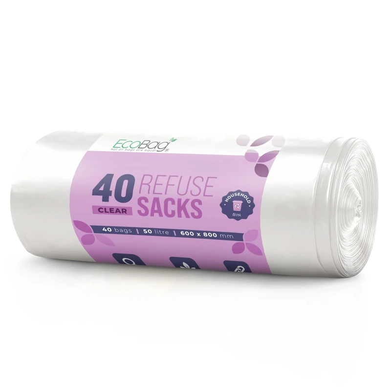 EcoBag - 40 Pack Heavy Duty White Bin Liners - 22 Microns - Extra Strong, Leak-Proof, Tear-Resistant Bags for Kitchen, Home & Office (50L)