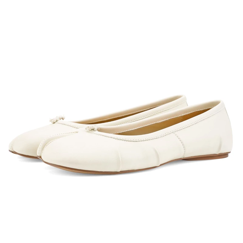 VBDB Tabi Ballet Flats for Women Dressy Casual Shoes Split Toe Wide Flats Light Weight Japanese Shoes, White, 5.5 UK - Image 1