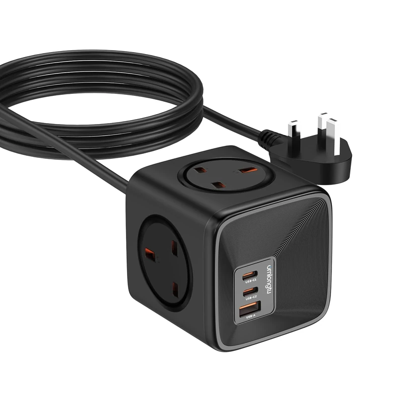 Socket Cube USB C Power Strip with 4 Outlets 3250W and 30W USB C Charging for iPhone 16, iPad,MacBook, Galaxy, Power Delivery Charging for Game, Dorm Rooms, Home, Office, Black, 5 ft Extension Cord