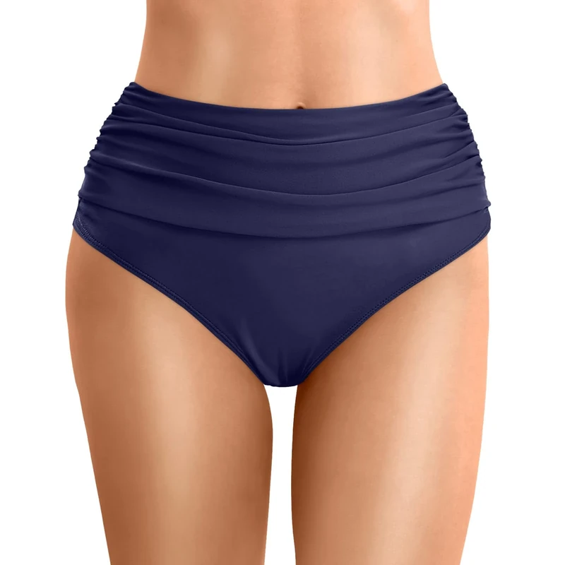 Women's Bikini Bottoms High Waisted Bikini Panties Retro Tummy Control Swim Shorts Swimming Briefs Swimwear Bottoms Solid Ruched Twist Front Tummy ControlSwim Briefs Thong Beach Pants Dark Blue