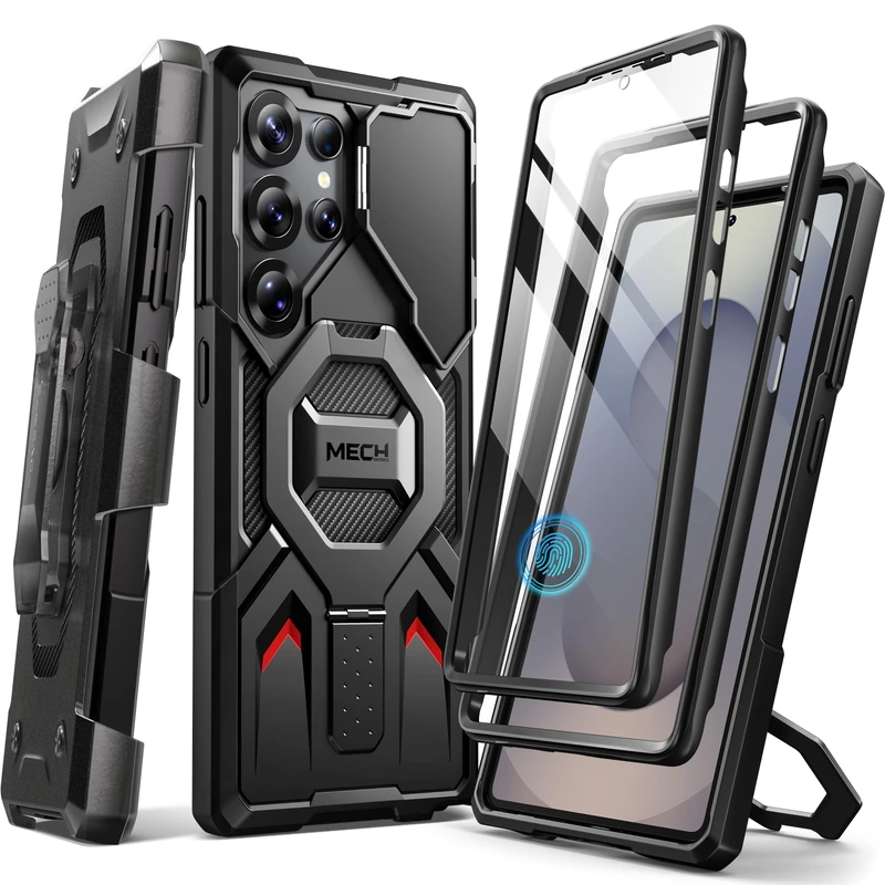 Tongate Magnetic Stand for Samsung Galaxy S25 Ultra Case, Compatible with Magsafe, [Military Drop Protection] [2 Front Frames & Camera Cover] S25 Ultra Case with Screen Protector & Belt Clip, Black