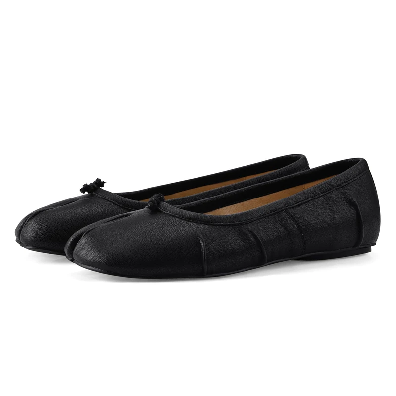 VBDB Tabi Ballet Flats for Women Dressy Casual Shoes Split Toe Wide Flats Light Weight Japanese Shoes, Black, 9 UK