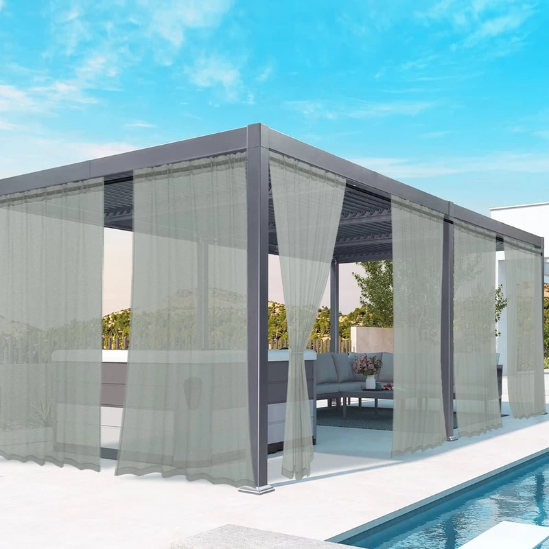 youleyar Outdoor Sheer Curtains for Patio Waterproof - 6 Panels Linen Look Rod Pocket Curtain Light Filtering Outside Drapes for Living Room, Pergola, Cabana, Gazebo, 52" W x 120" L, Silver Grey