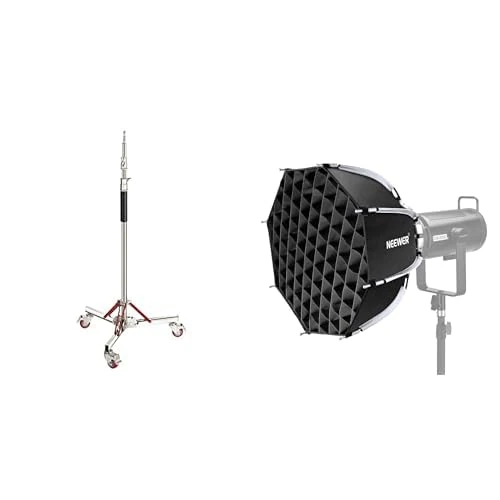 Neewer Heavy Duty Light Stand with Casters, Adjustable Tripod Stand with 100% Stainless Steel, Photography Wheeled Base Stand, NS21P, 18"/45cm Octagonal Softbox, Quick Release Bowens Mount Softbox