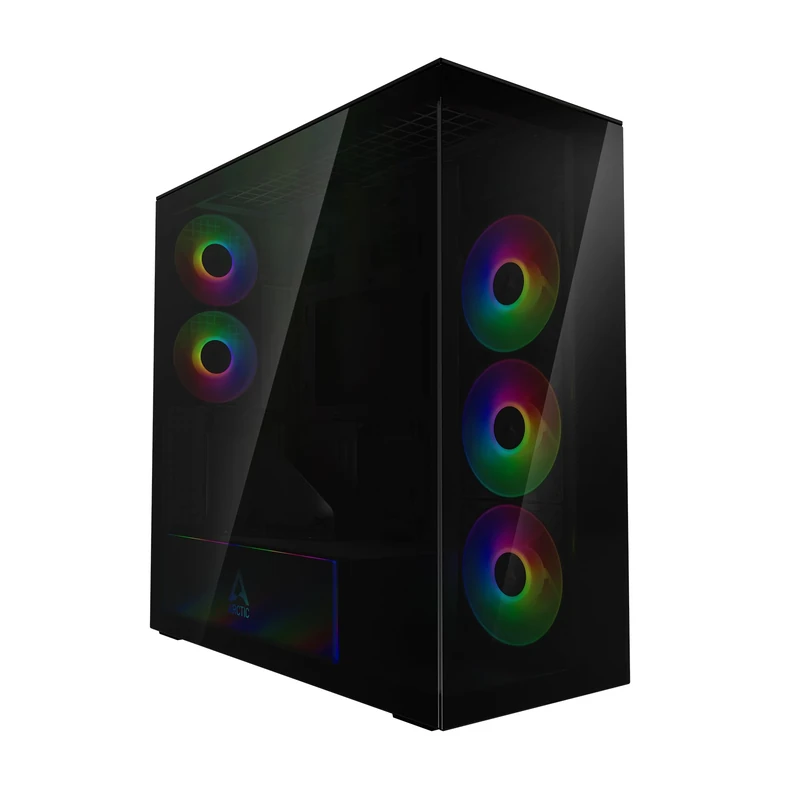 ARCTIC Xtender with Vertical GPU Mount (Black) - PC Case, Tempered Panorama Glass, 2 x 420 mm Radiator Support, 5- A-RGB Fans pre-mounted - Black - Image 1