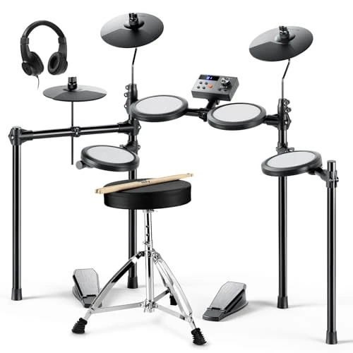 Donner DED-70 Electric Drum Kit for Kids, Electronic Drum Set with 150 Sounds, 4 Quiet Mesh Pads, 9" Cymbals, 2 Pedal, USB MIDI, Throne, Headphones, Sticks, Melodics Lessons, Christmas Birthday Gift