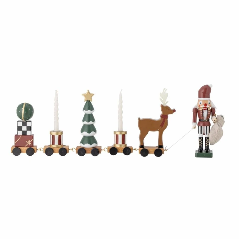 Bloomingville Vadim Christmas Train Table Decoration with Christmas Figures as Decorative Candle Holder for a Cosy Atmosphere, Green (Santa Claus)