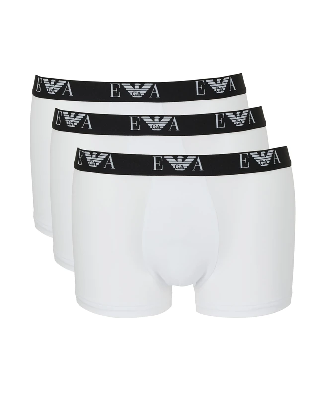 Emporio Armani Man's Bold Monogram 3-Pack Trunk, White, M