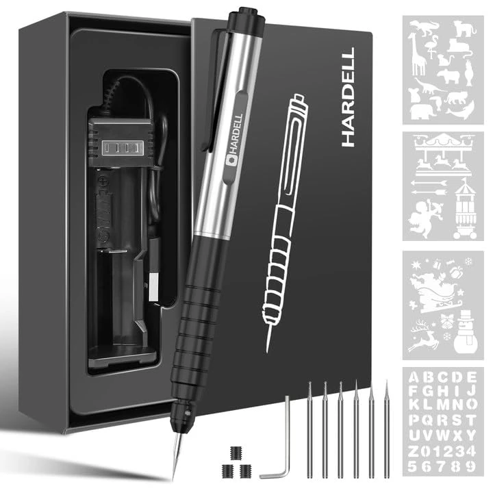 HARDELL Engraving Pen, Electric Micro Engraving Pen Tool Kit, USB Rechargeable Cordless Rotary Tools, Professional Portable DIY Engraver Machine for Metal Glass Ceramic Plastic Wood Jewelry-Black