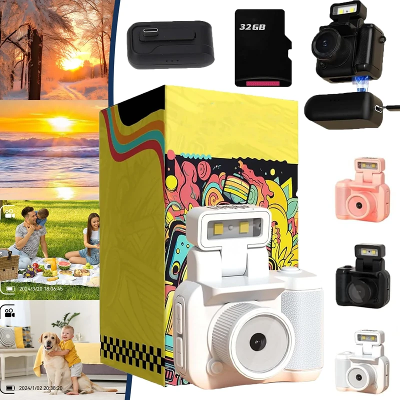 Retroscope - Retroscope Mini Camera, Retro Scope Mini Camera, Retro Snap Camera, Retroscope Video Camera, Retroscope Camera With 1.44 In Lcd Hd Screen,1080p Video,90° Flip Flash (White,32G card) - Image 1