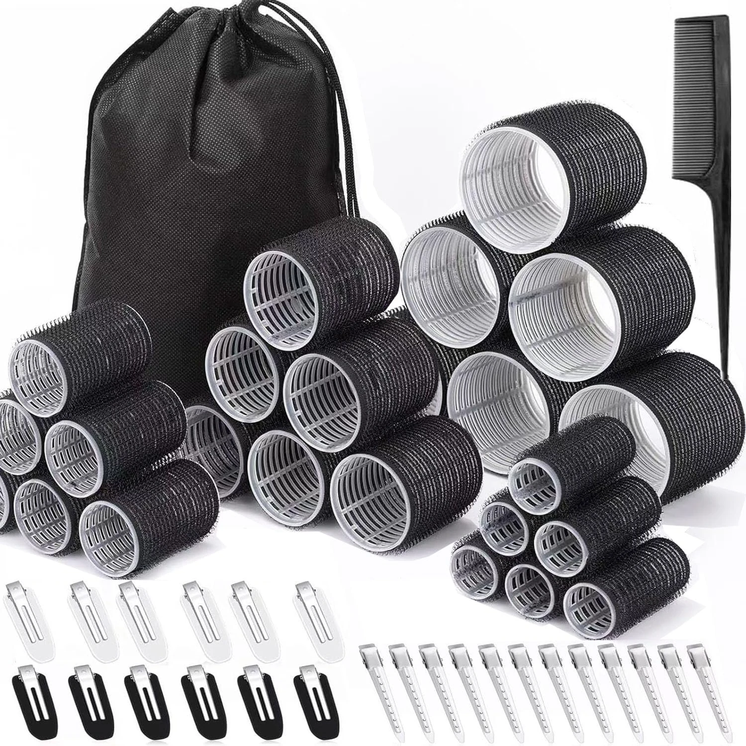 50PCS Hair Curlers Rollers with Clips Hair Rollers with 4 Sizes (60/48/36/25mm) Rollers for Hair for Large Long, Medium, Short, Thick & Fine Hair for Volume, Lift & DIY Styling