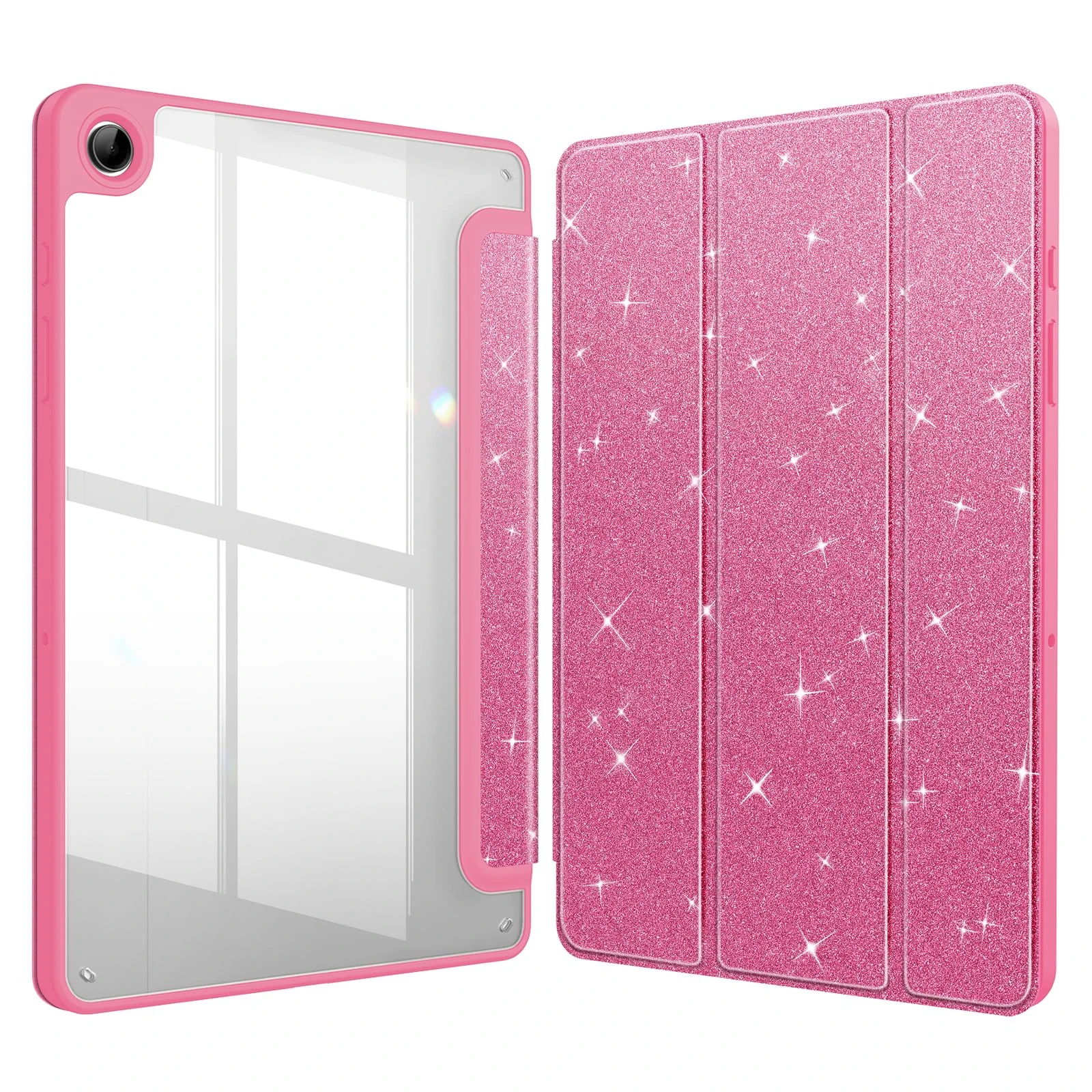 FINTIE Hybrid Slim Case for Samsung Galaxy Tab A9 Plus/A9+ 11 Inch 2023 Model (SM-X210/X216/X218), Shockproof Cover with Clear Transparent Back Shell, Auto Wake/Sleep, Raspberry Glitter