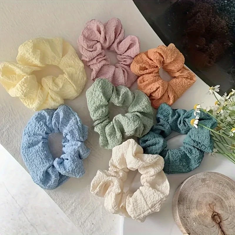 7-Pack Elegant Hair Scrunchies, Soft Fabric Hair Ties, Versatile for Buns and Ponytails, Solid Color, Simple Style, Assorted Pastel Colors, Valentine'S Day Gift Set - Image 1
