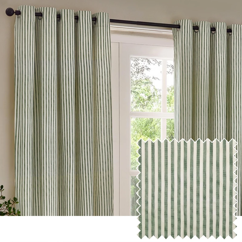 Yard furn Hebden Eyelet Curtain Pair – Ultra Soft Cotton Lined Striped Curtains (Forest - 117x183cm)