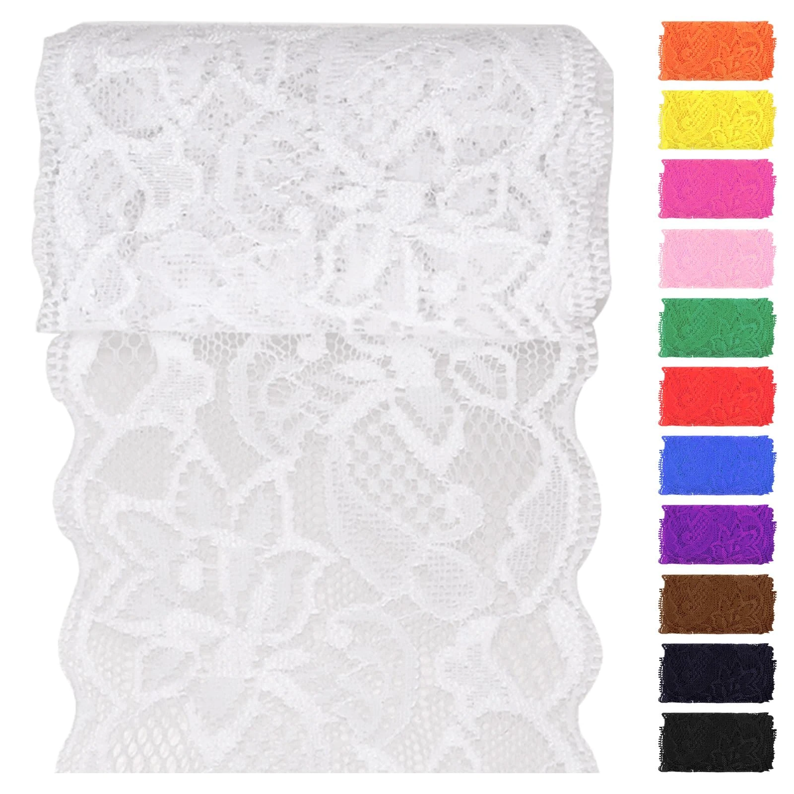 Swpeet 5 Yard by 3.15" Wide White Lace Fabric Stretch Elastic, Trim Lace Ribbon, Elastic Sewing Trim Ribbon for Garment, Headbands, Wedding Bouquet Making DIY Crafts