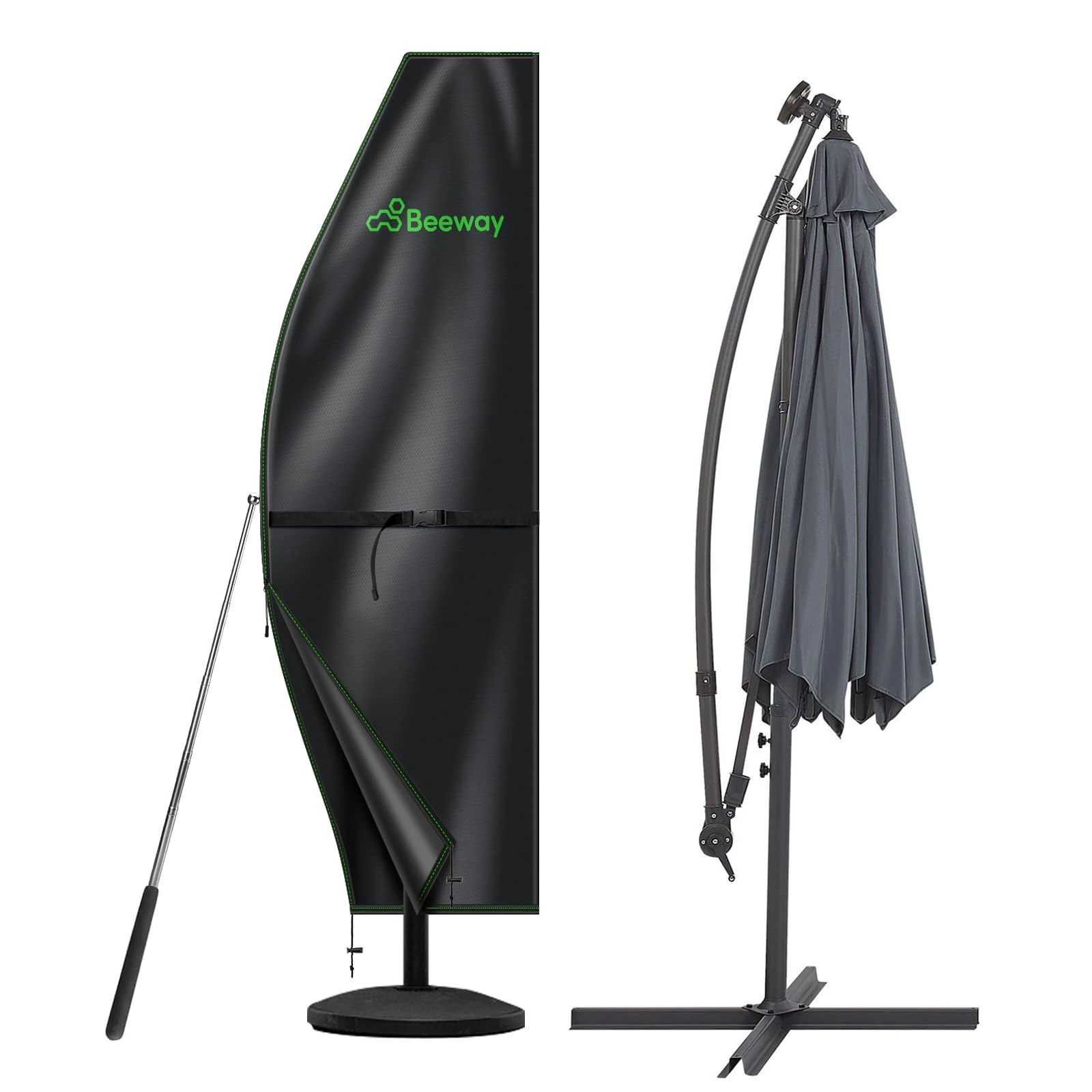 BEEWAY Garden Parasol Cover Waterproof, Outdoor Cantilever Parasol Cover with Zipper and Rod Fit for 2m to 4m Large Banana Patio Umbrella - 210D Oxford Fabric, Anti-UV , Windproof - 280 x 40/80/50cm