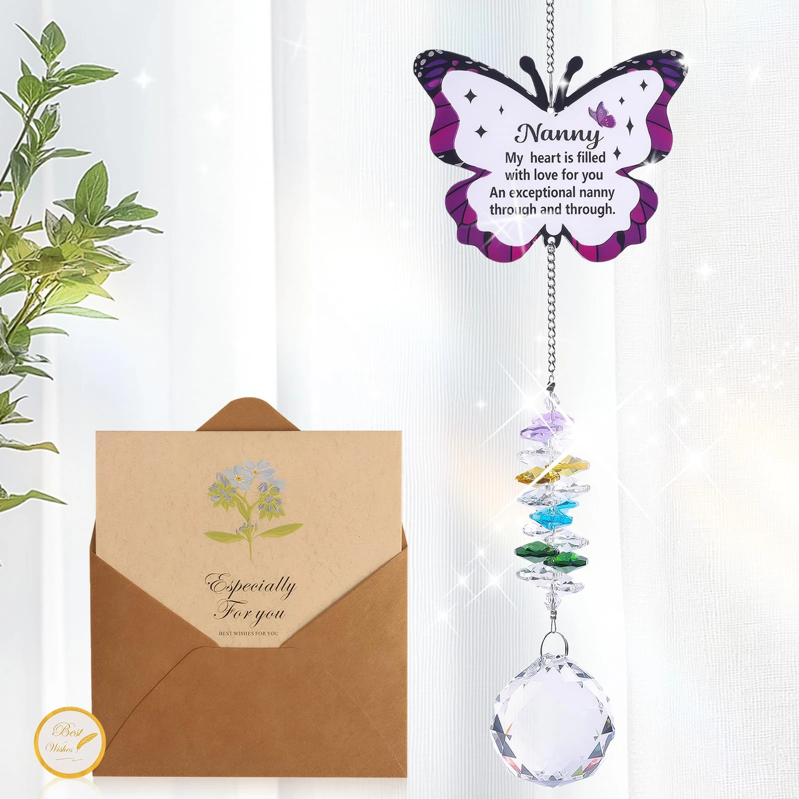 UICCVOKK Gifts for Nanny, Nanny Butterfly Crystal Suncatcher,Nanny Grandma Birthday Gifts,Mothers Day Nanny Gifts from Grandkid,Nana Christmas Xmas Gifts,Gifts for Nana Nan, Presents for Grandma