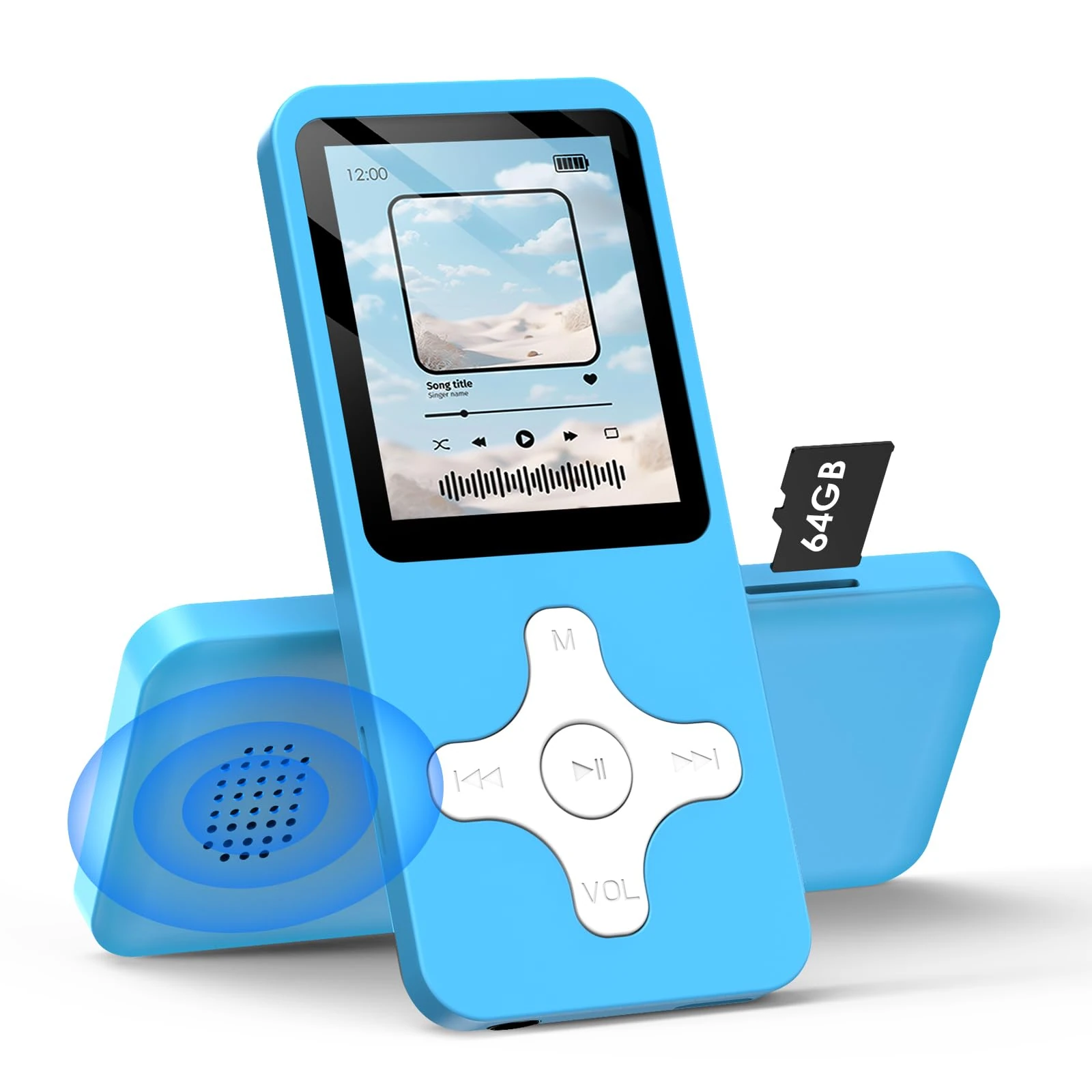 Lvcdodvd MP3 Players with Bluetooth 5.0 64GB Music Player MP3 & Digital Audio MP3 Player with Speaker HiFi Sound Voice Recorder E-Book FM Radio Rechargeable Battery Support up to 128GB TF Card (Blue)