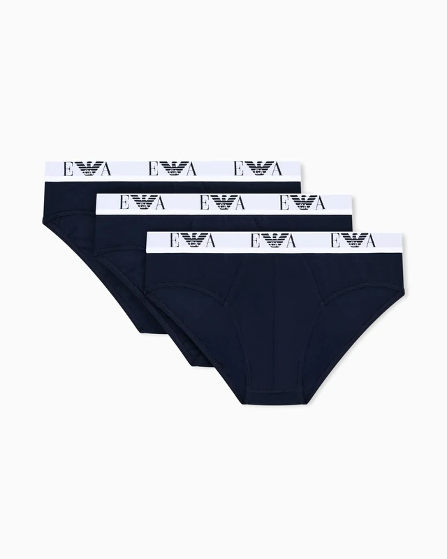 Emporio Armani Man's Bold Monogram 3-Pack Brief, Blue, S