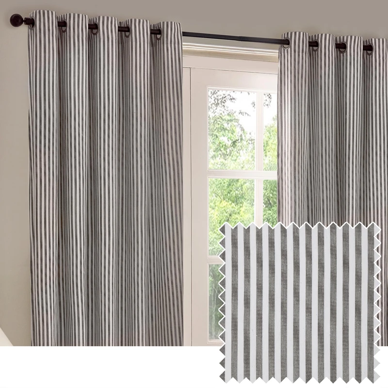 Yard furn Hebden Eyelet Curtain Pair – Ultra Soft Cotton Lined Striped Curtains (Grey - 168x229cm)