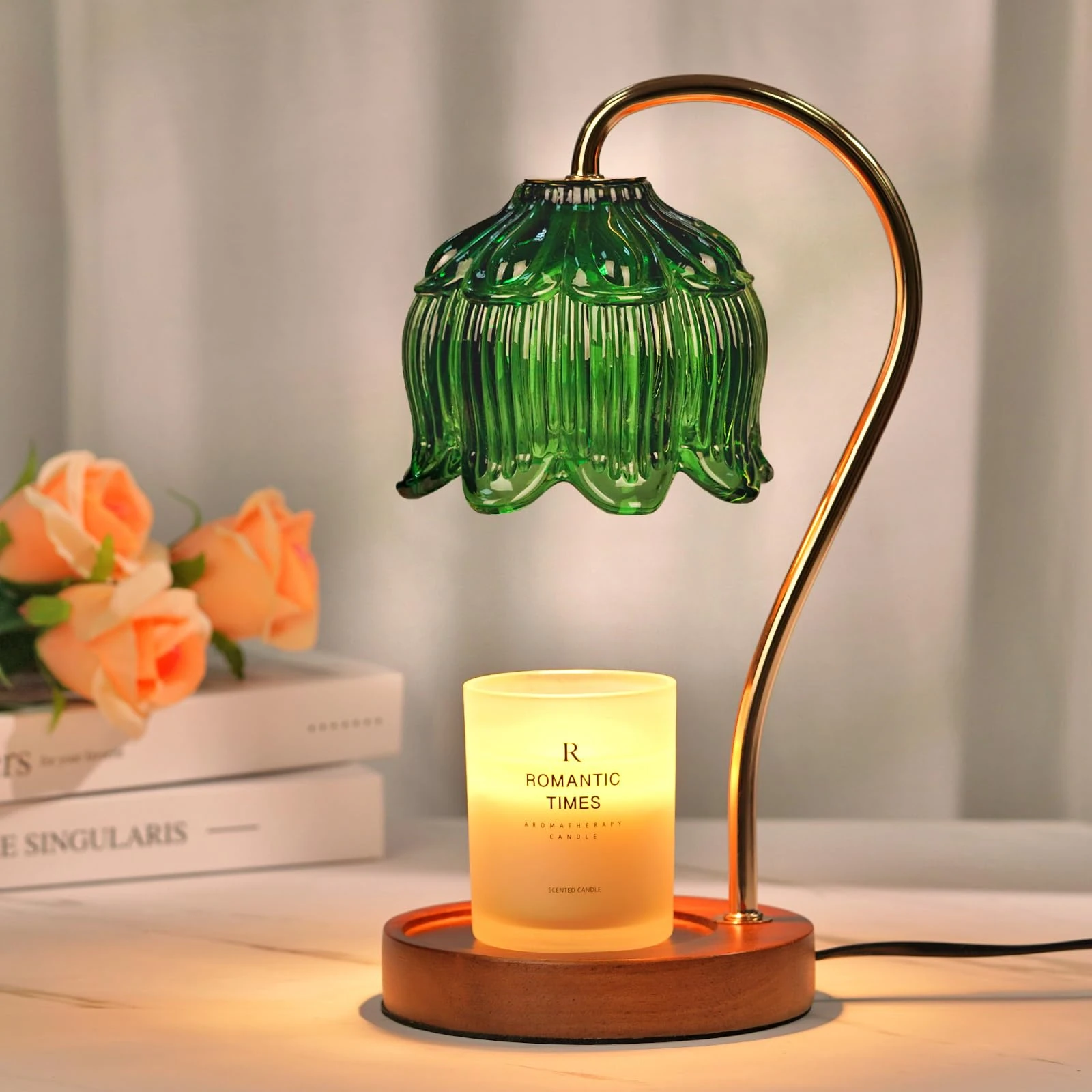 Funistree Dimmable Candle Warmer Lamp for Christmas, Secret Santa Gifts for Women Mum Friends, Advent Calendar Xmas Presents for Her Sister Grandma, Green Vintage Lamp Candle Warmer for Jar Candles