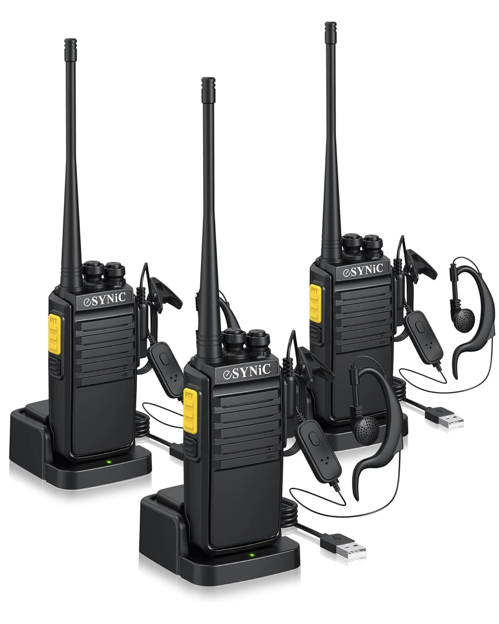 eSynic Professional 3PACK Long Range Digital Walkie Talkie for Adult Rechargeable Clear Sound Walkie Talkies with VOX Function Earpieces 2 Way Radio Noise Reduction for Indoor & Outdoor