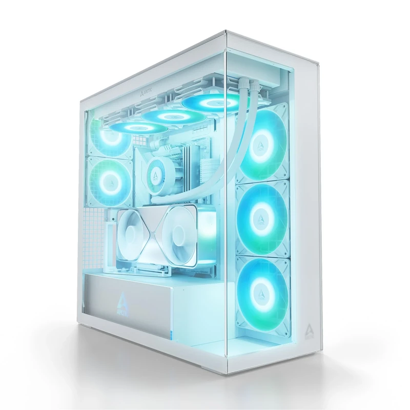 ARCTIC Xtender with Vertical GPU Mount (White) - PC Case, Tempered Panorama Glass, 2 x 420 mm Radiator Support, 5- A-RGB Fans pre-mounted - White
