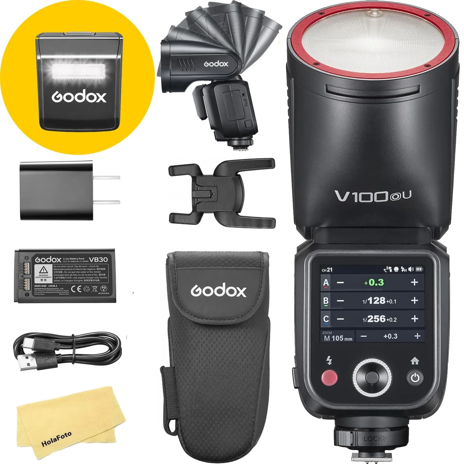 Godox V100O V100 O V100-O Round Head Camera Flash for Olympus Panasonic Camera Flash Speedlite Speedlight,100Ws 2.4G TTL1/8000 HSS,400 Full Power Flashes,7.2V/2980mAh Li-ion Battery,1.7s Recycle Time