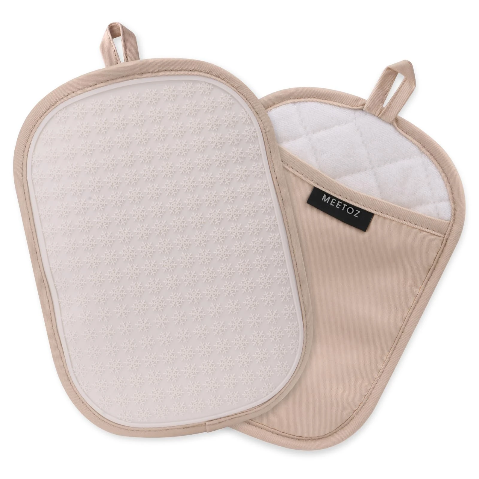 2PCS Silicone Pot Holders, Oven Mitts Heat Resistant Hot Pads with Pockets, Non Slip Pot Holder for Kitchen Baking and Cooking| 9.8 x 7 Inches | Towel Cloth Interior Lining (Milkshake Oval)